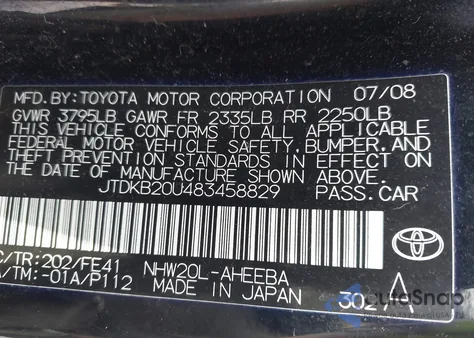 2008 Toyota Prius z USA, uszkodzony, nr VIN JTDKB20U483458829